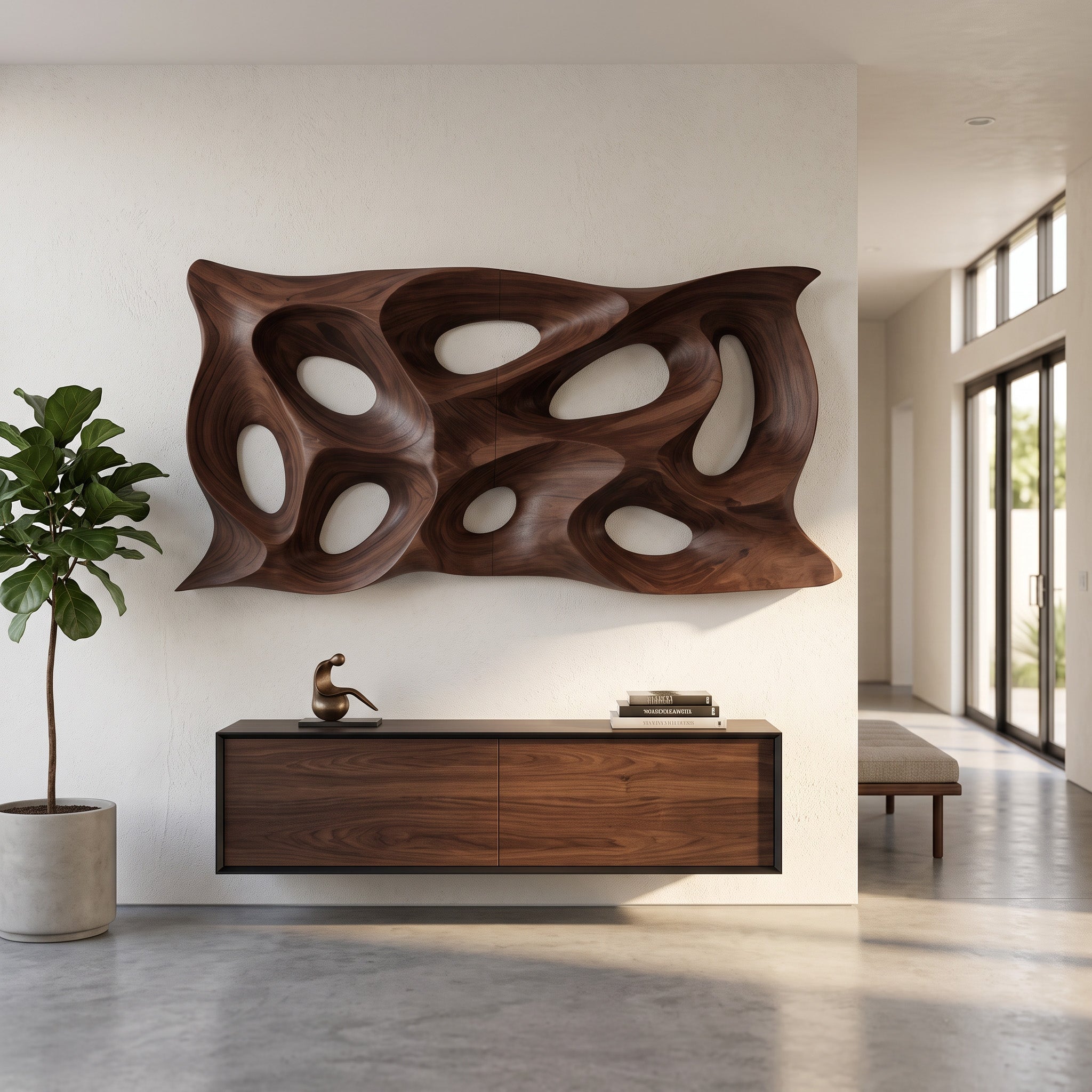 Modern Sculptural Wall Art With Abstract Carved Panel For Lounge