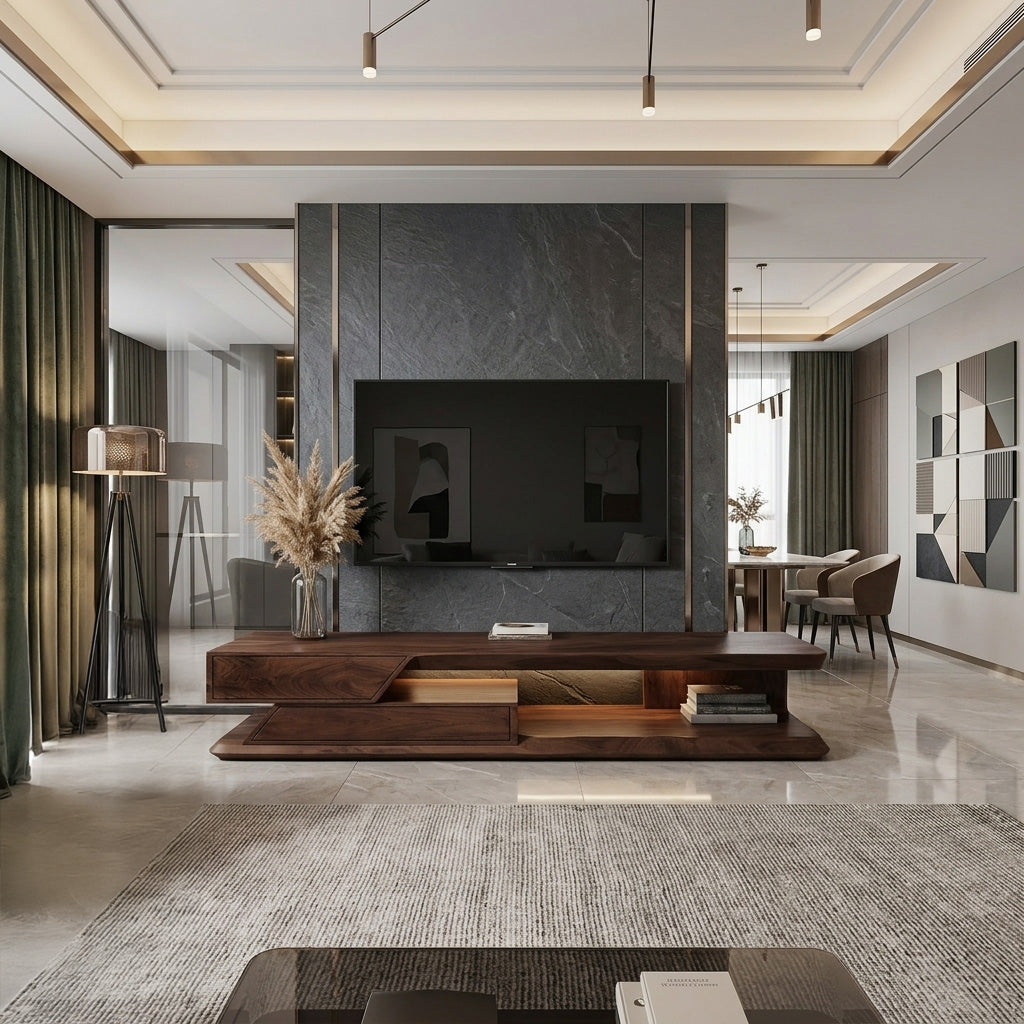 Modern TV Stand With Storage Shelves For Living Room