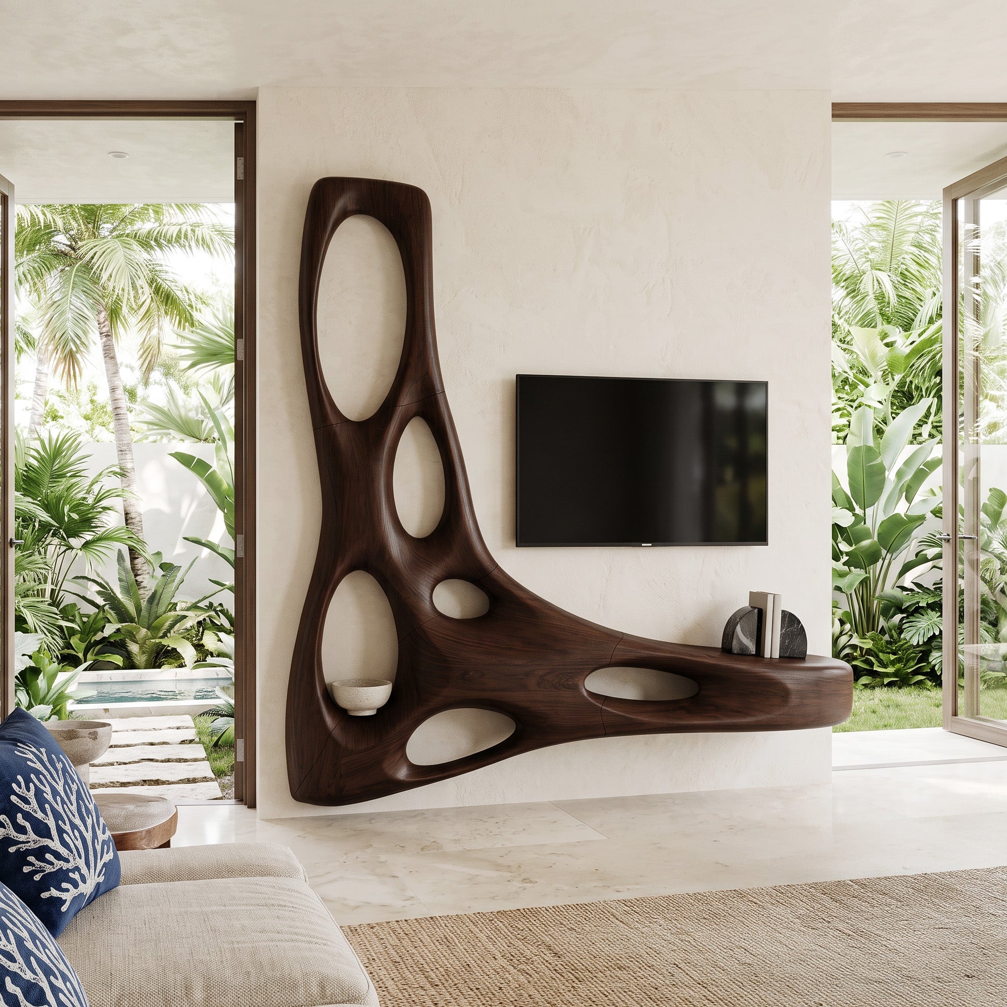 Artistic Organic Wall Mounted Media Console For Living Room