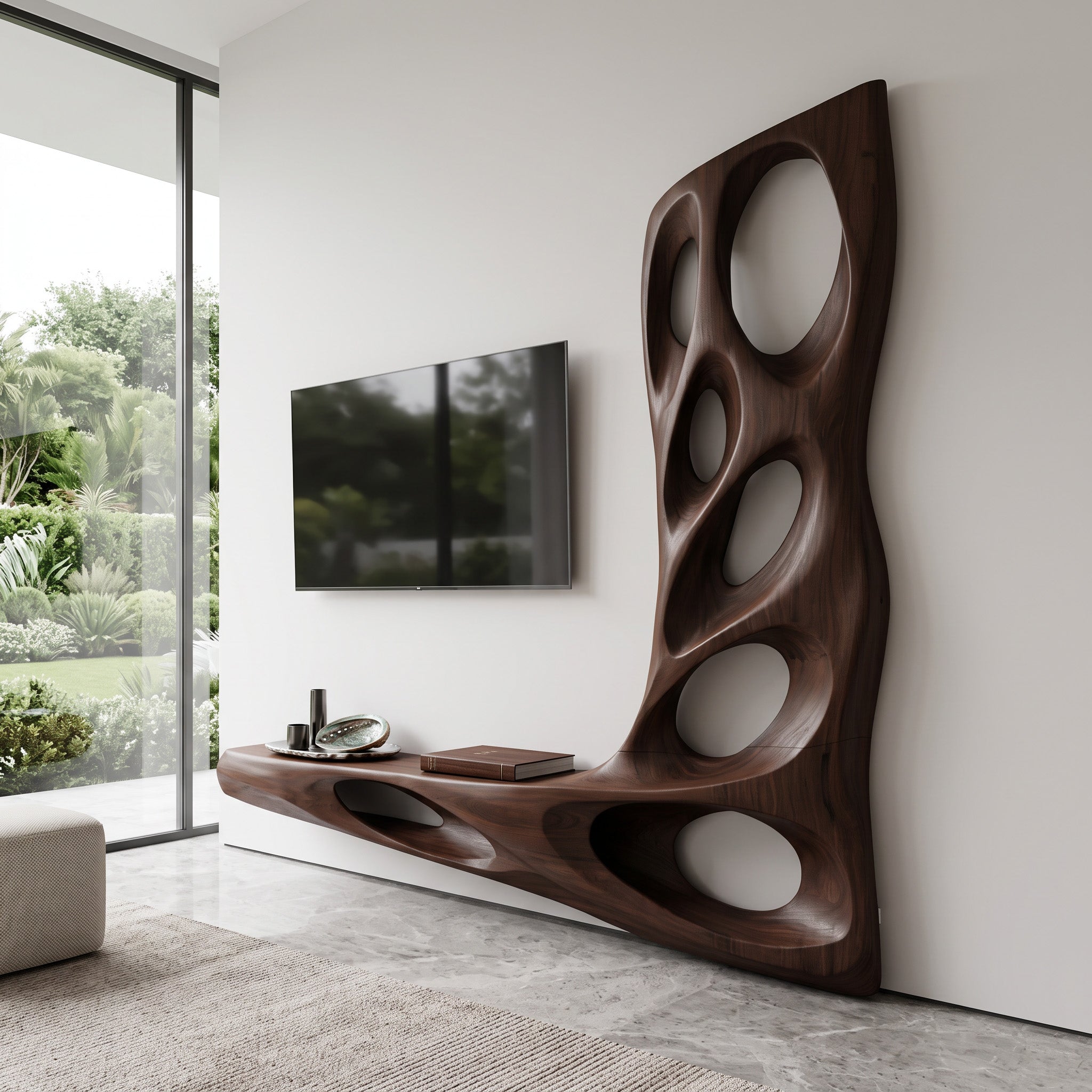 Modern Sculptural TV Wall Console For Living Room Decor