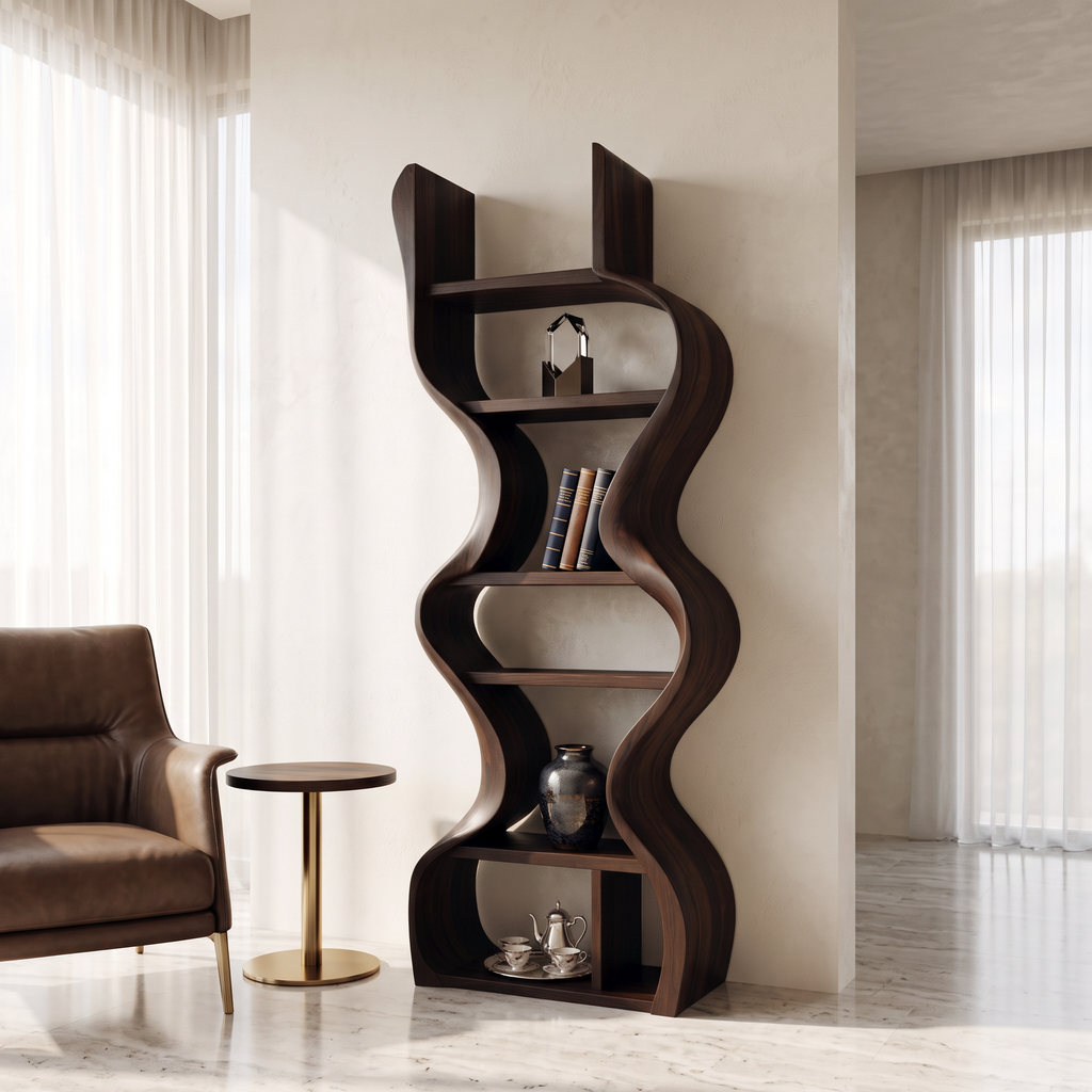 Organic Solid Wood Wall Bookcase For Modern Entryway