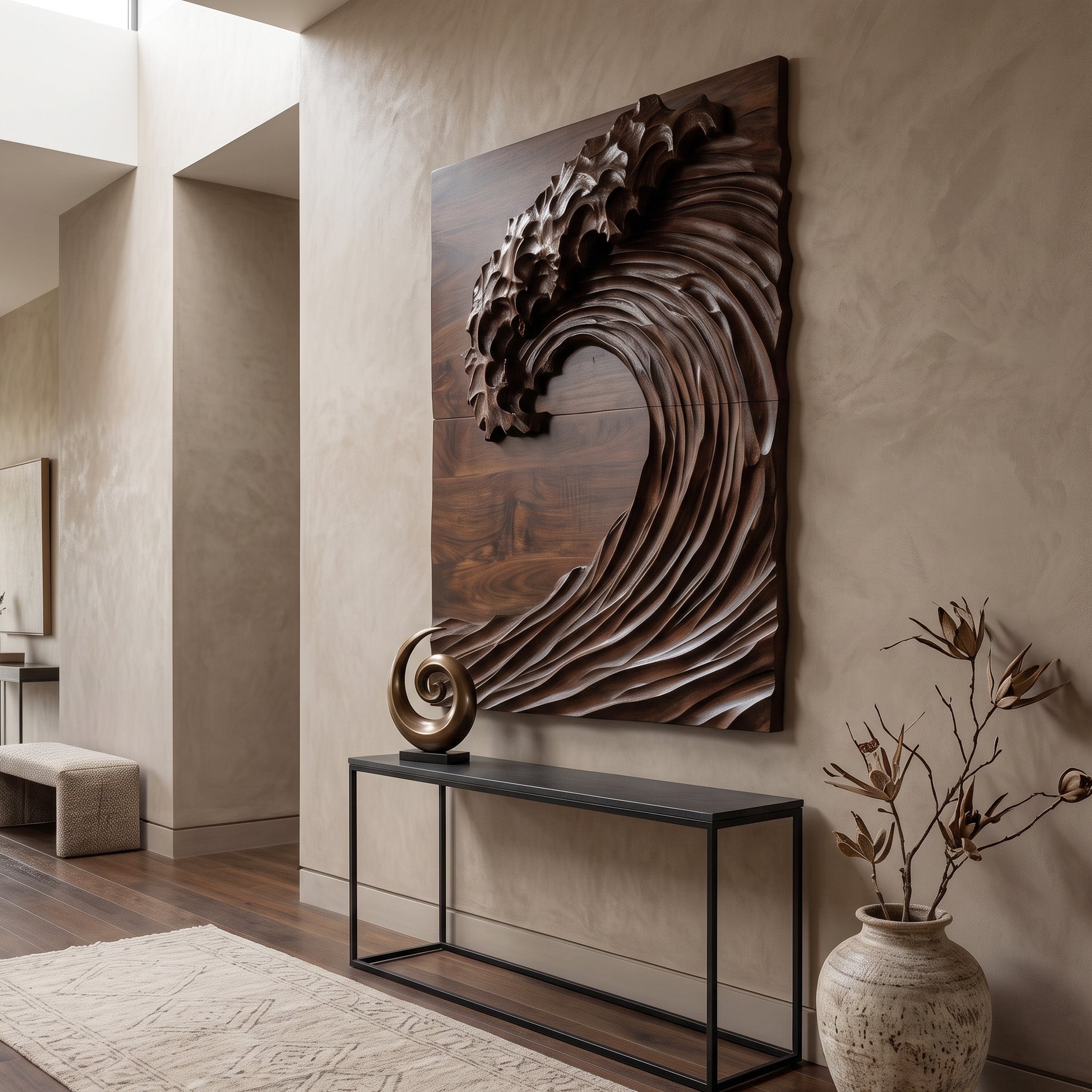 Hand Carved Wave Wall Art For Modern Living Room Decor