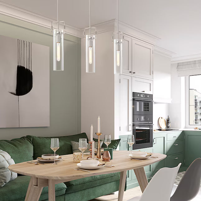 Edvivi 1 -Light Brushed Nickel Modern/contemporary Clear glass Cylinder Small Hanging Pendant Light