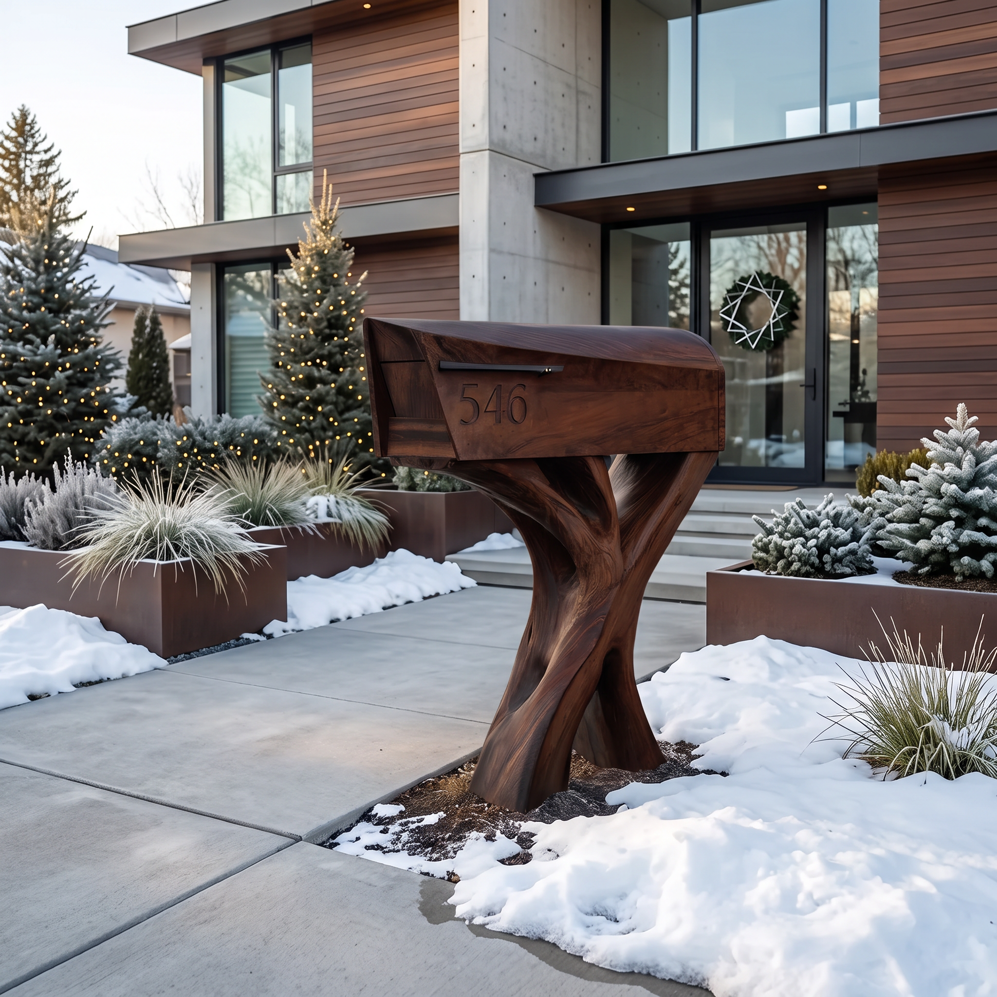 Modern Solid Wood Sculpture Mailbox For Patio Garden Yard Decor