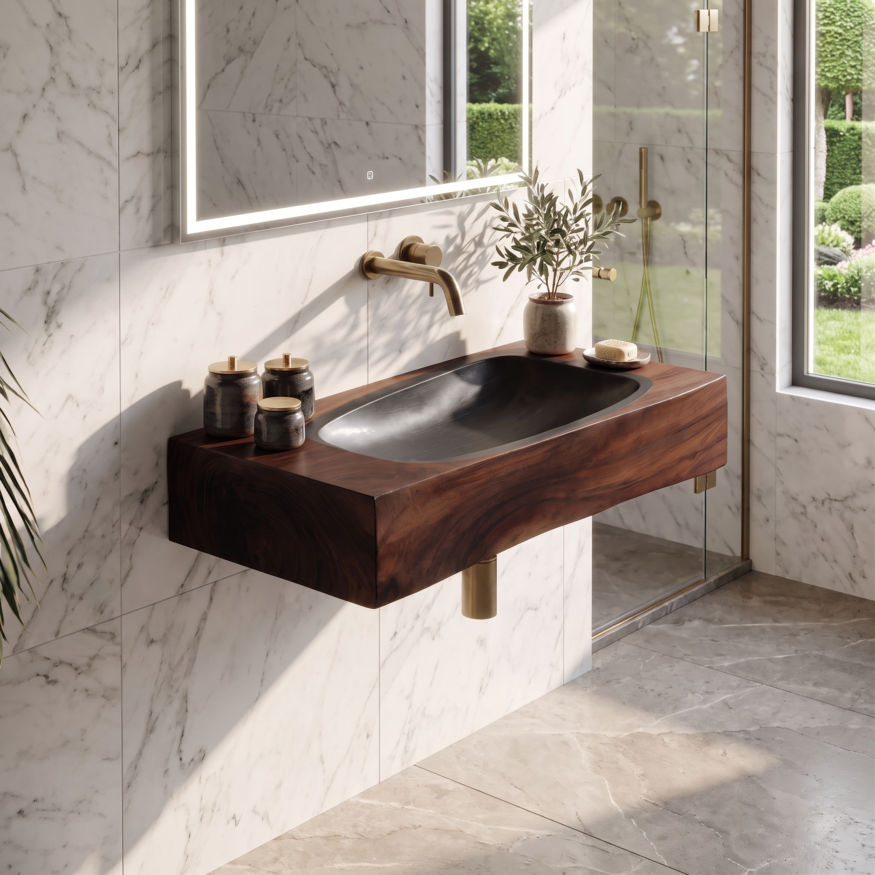 Farmhouse Wooden Live Edge Wood Basin For Organic Bathroom Design