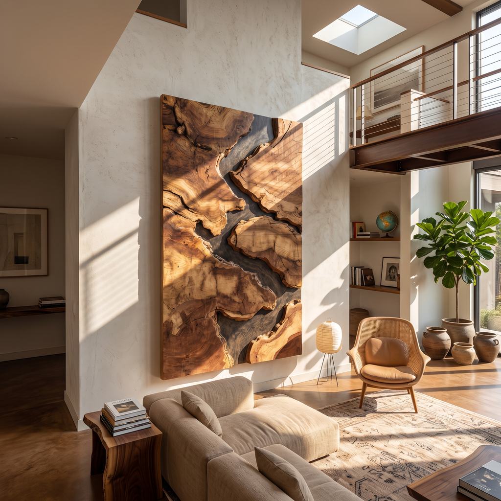 Mid Century Solid Wood Wall Sculpture For Living Room