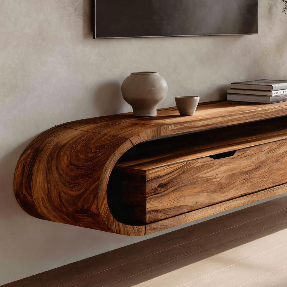 Contemporary Sculptural Wall Mounted Media Console For Living Room