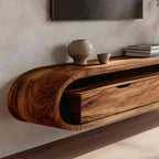 Contemporary Sculptural Wall Mounted Media Console For Living Room