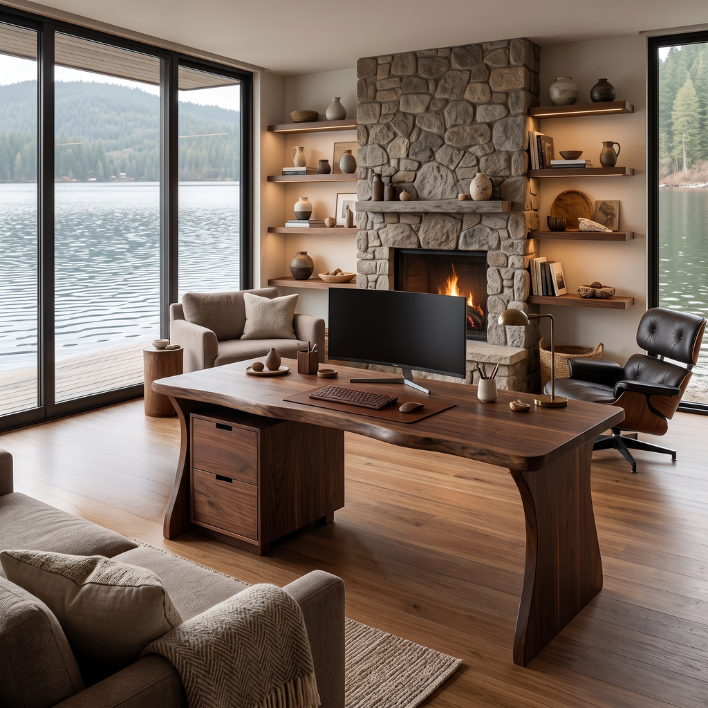 Rustic Live Edge Wooden Desk With Drawers For Home Office Or Study