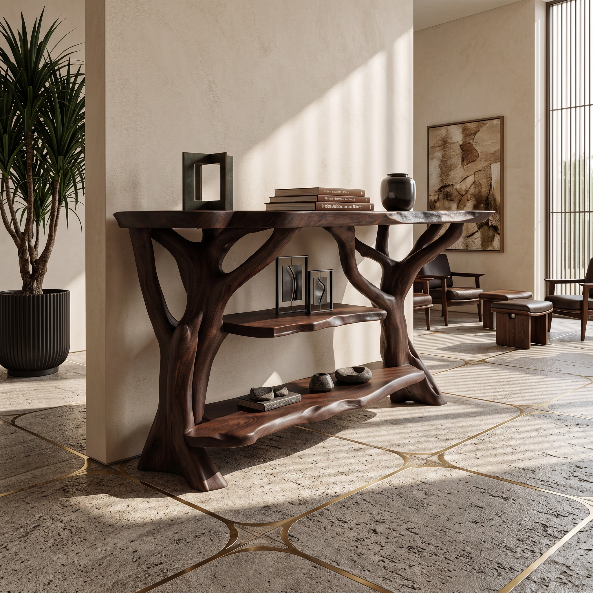 Mid Century Wooden Live Edge Console Table For Modern Furniture Decor