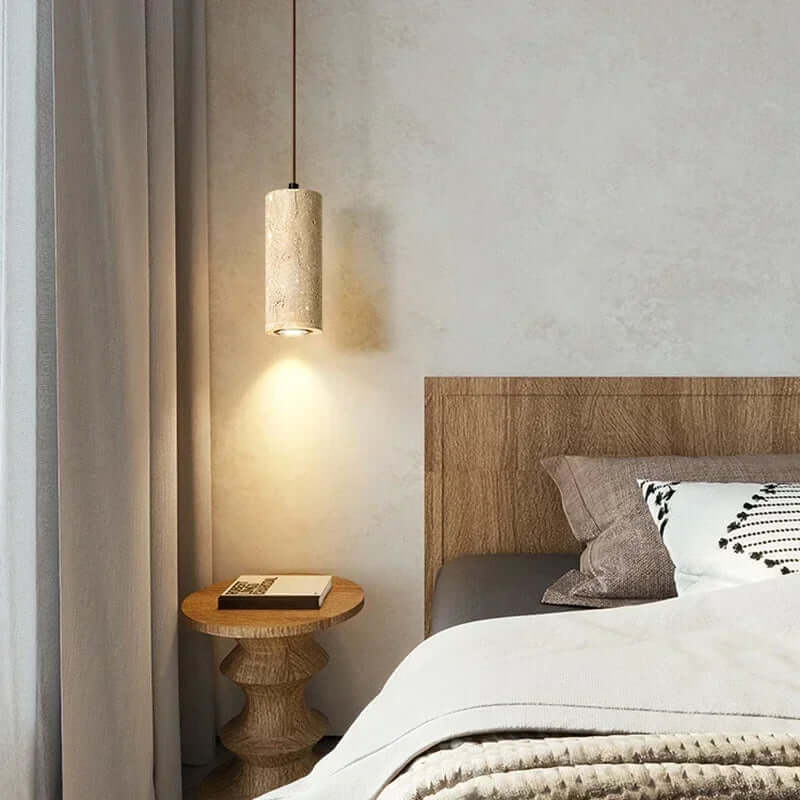 Brio travertine pendant light with natural stone shade