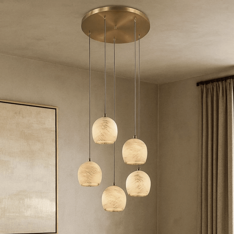 Auris 5-light marble chandelier full fixture view