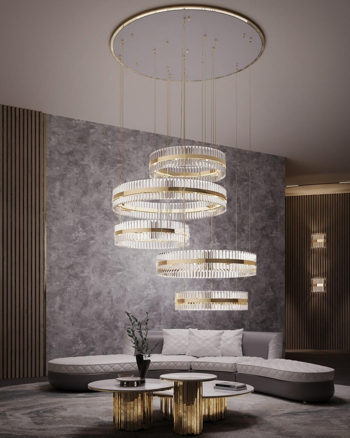 5-Ring Crystal Chandelier in Gold Finish-Chandeliers-casivra-casivra