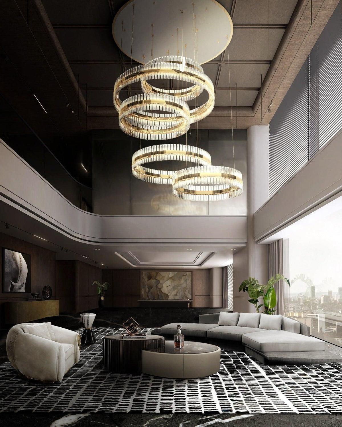 5-Ring Crystal Chandelier in Gold Finish-Chandeliers-casivra-casivra