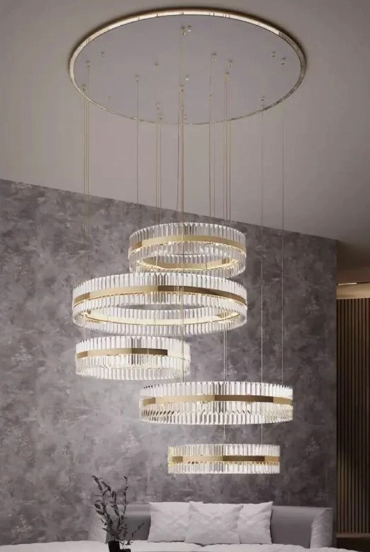 5-Ring Crystal Chandelier in Gold Finish-Chandeliers-casivra-casivra