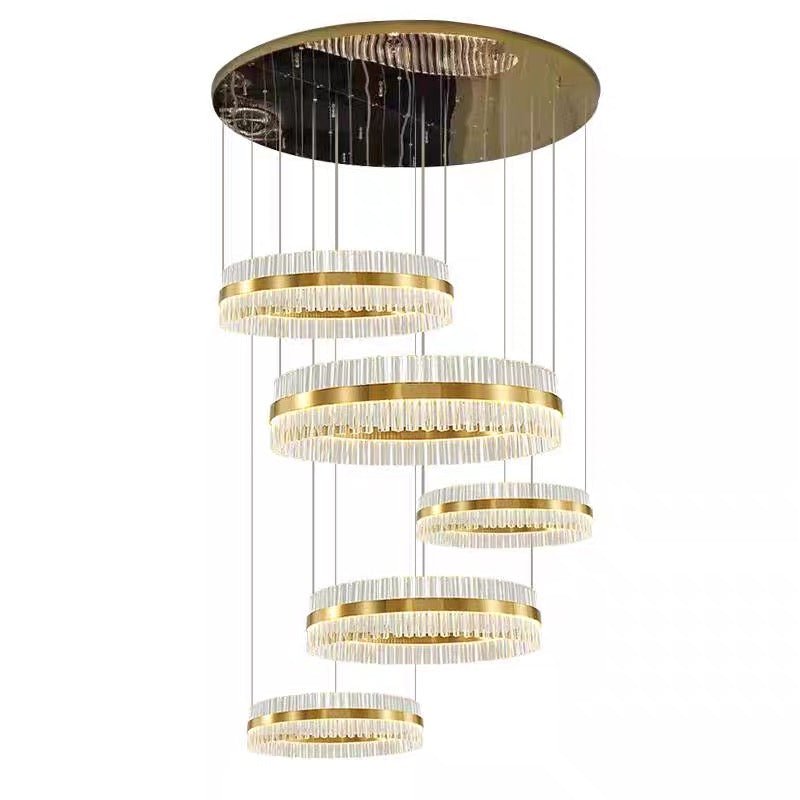 5-Ring Crystal Chandelier in Gold Finish-Chandeliers-casivra-Canopy D47.2"*H118.1"-Gold Canopy-Warm Light-casivra