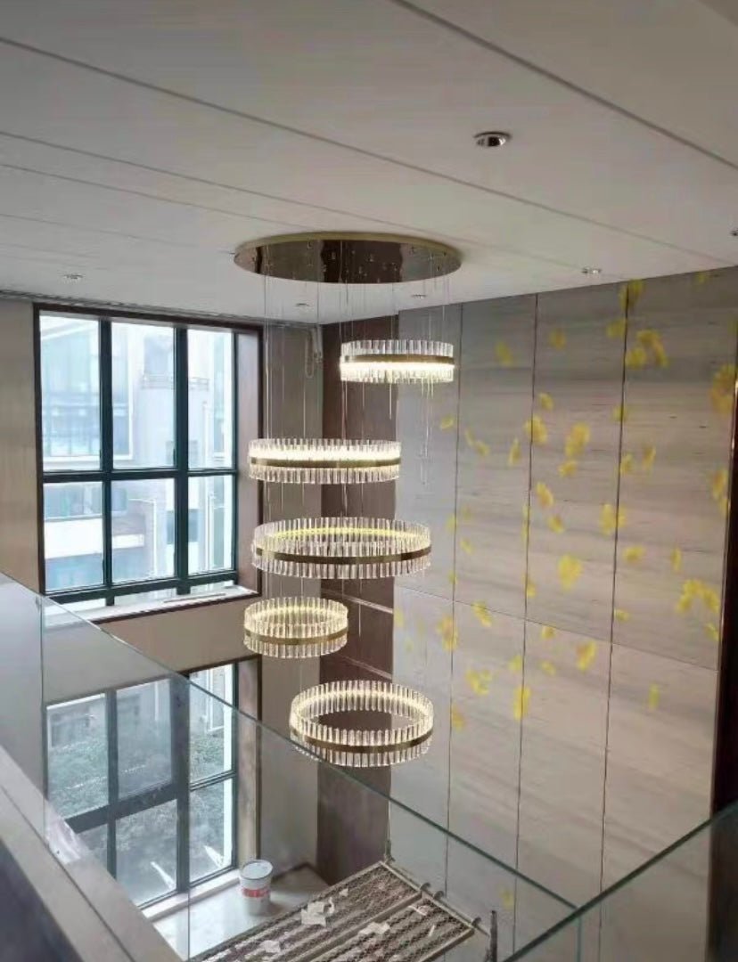5-Ring Crystal Chandelier in Gold Finish-Chandeliers-casivra-casivra