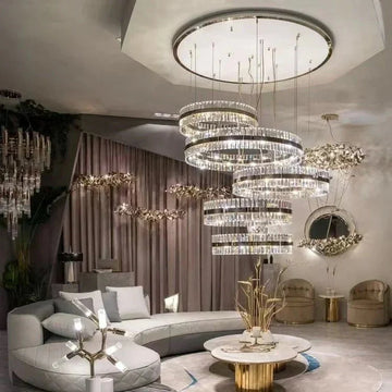 5-Ring Crystal Chandelier in Gold Finish-Chandeliers-casivra-casivra