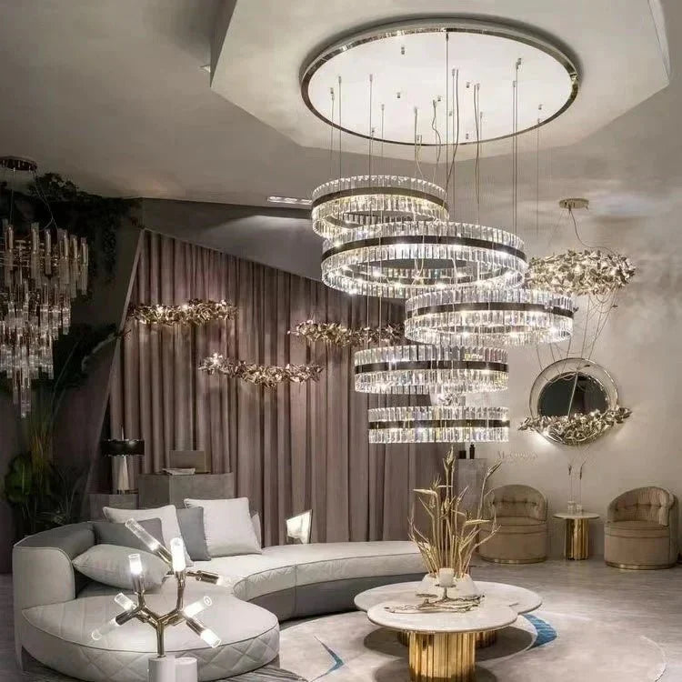 5-Ring Crystal Chandelier in Gold Finish-Chandeliers-casivra-casivra