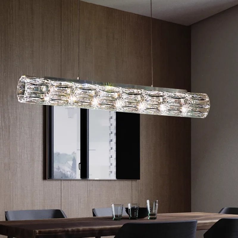 Detail of crystal on the Bacci linear suspension light