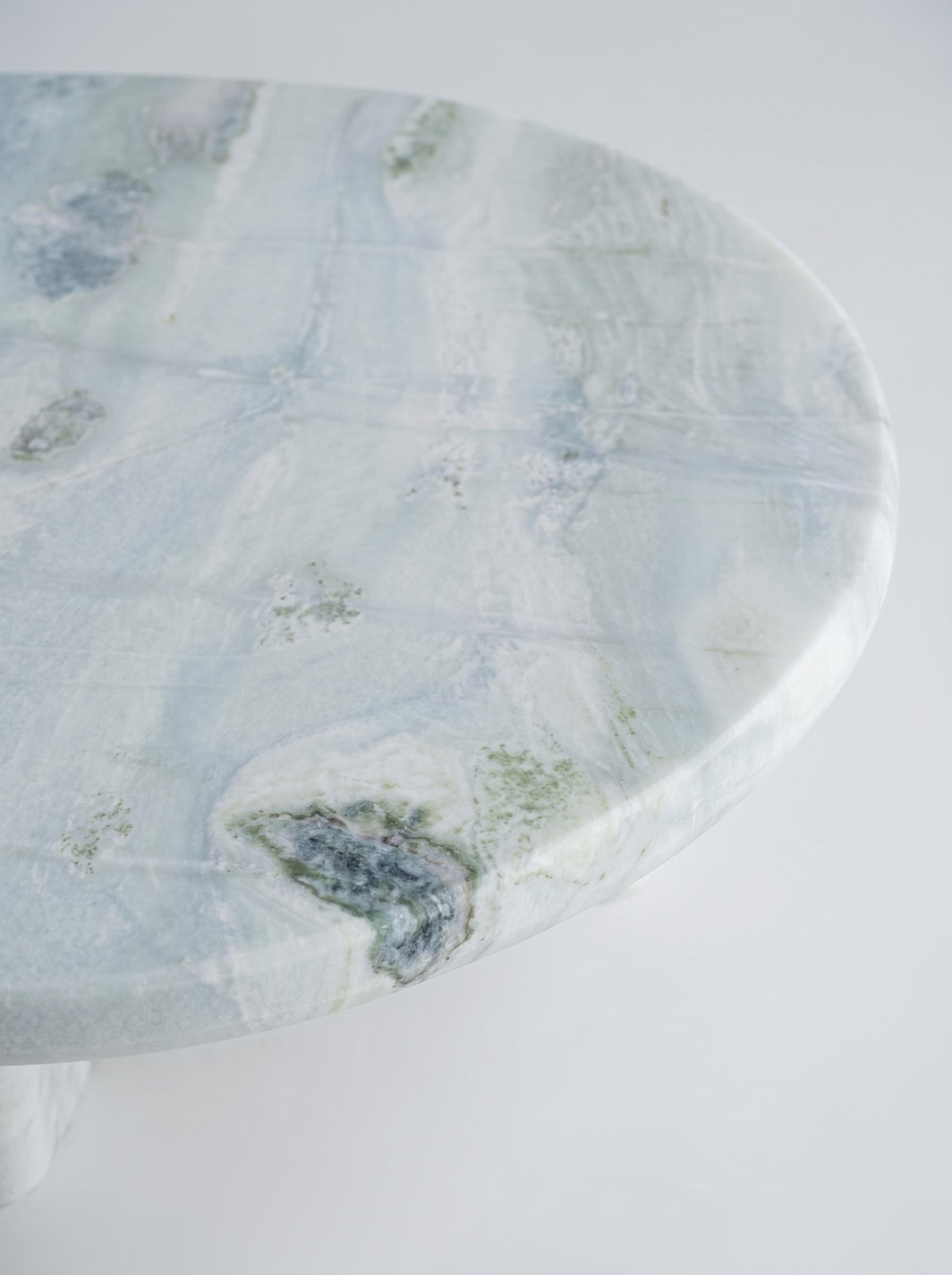 Luxury Green Forest Marble Nesting Coffee Table Set with Three Organic Sculptural Pieces