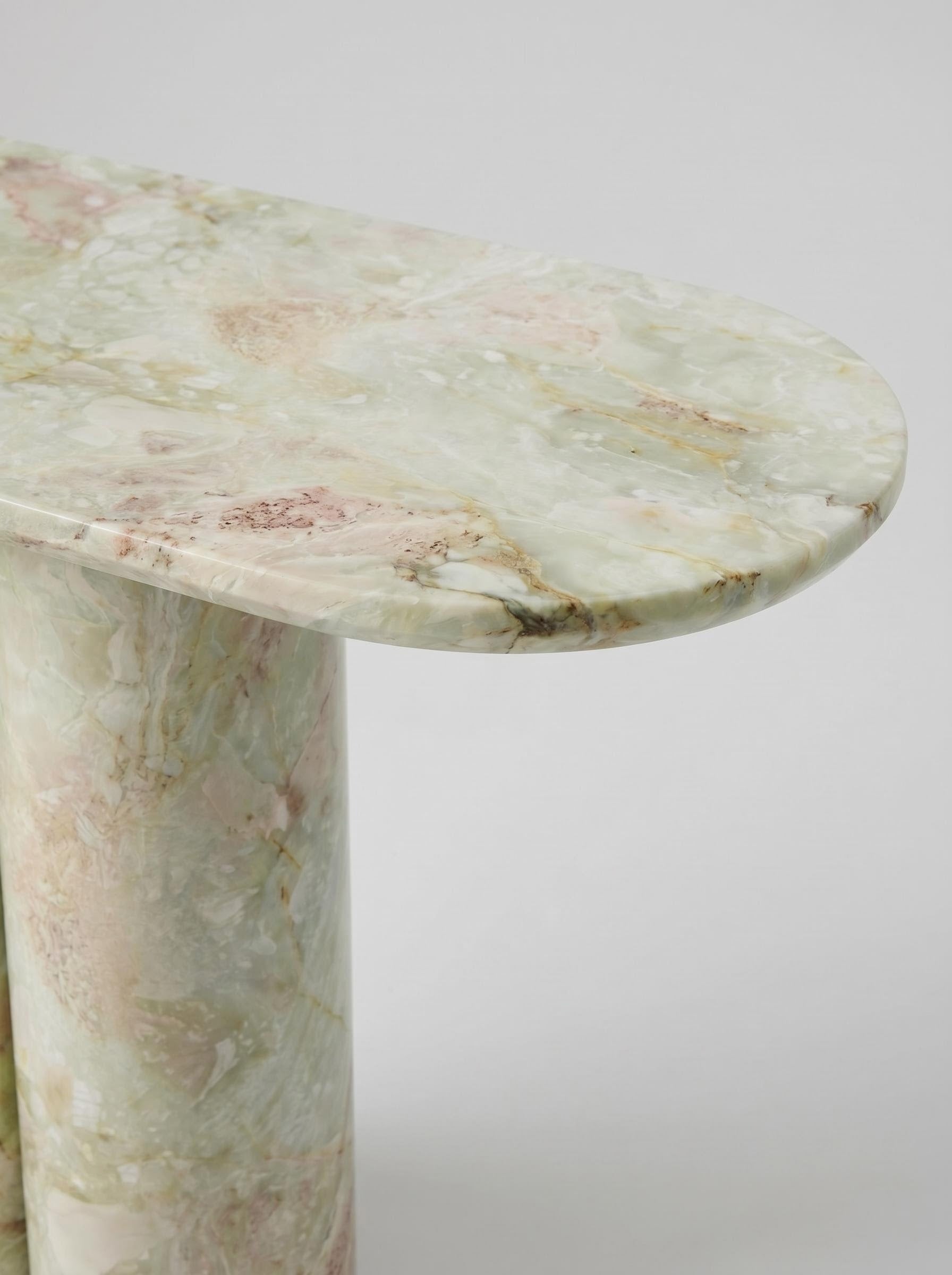 Light Green Natural Marble Double Column Oval Console Table, Luxury Entryway Accent Table for Home Decor