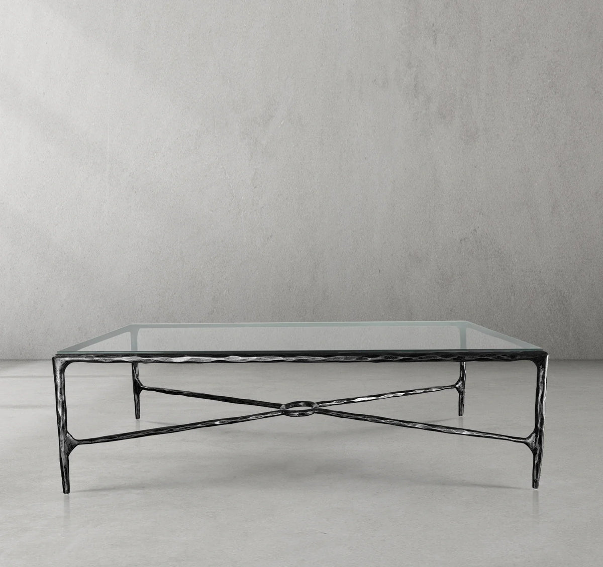 Hand-Forged Metal Rectangle Glass Coffee Table