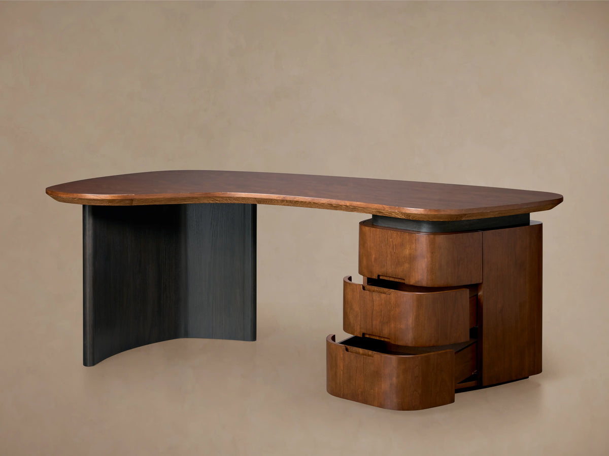 Berkley Executive Desk in Cherry Wood with Storage Drawers and Ebony Oak Base