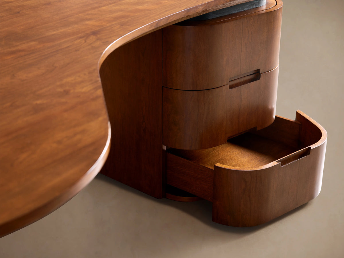 Berkley Executive Desk in Cherry Wood with Storage Drawers and Ebony Oak Base