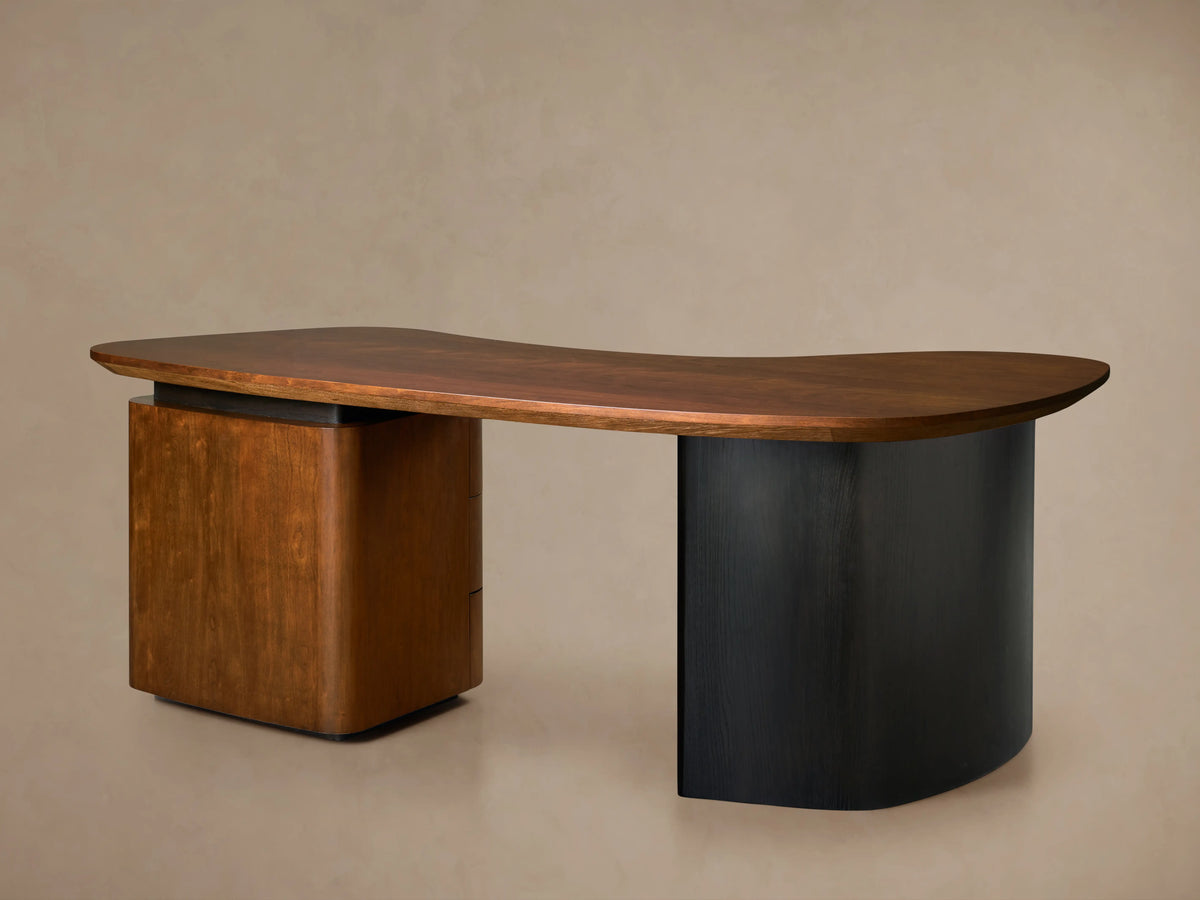 Berkley Executive Desk in Cherry Wood with Storage Drawers and Ebony Oak Base