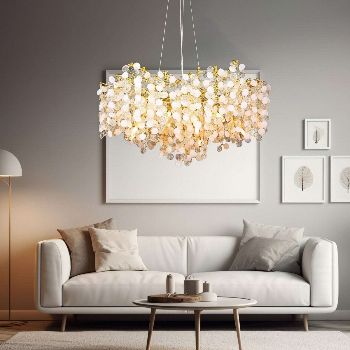 Albero frosted glass modern chandelier on a sculptural frame