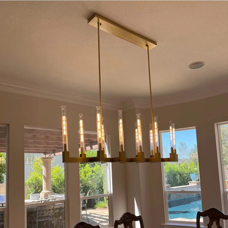Cannele Ribbed Glass Linear Chandelier 67"