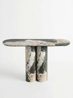 Luxury Les Quatre Saisons Marble Console Table with Oval Top and Double Cylinder Legs