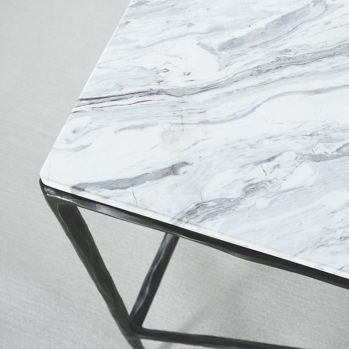 Hand-Forged Metal Rectangle Marble Console Table 60" 72"
