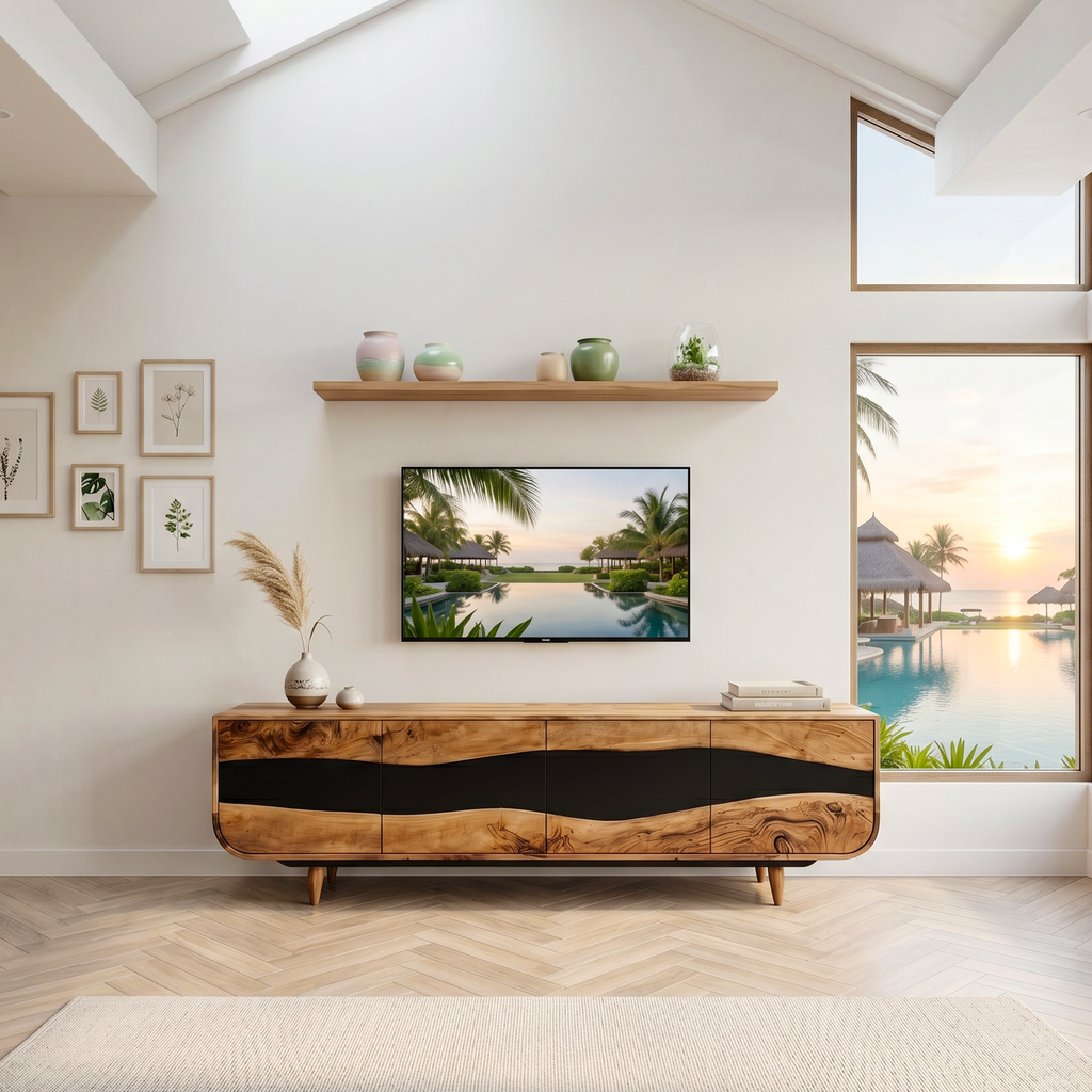 Handcrafted Wooden Live Edge TV Stand For Furniture Decor