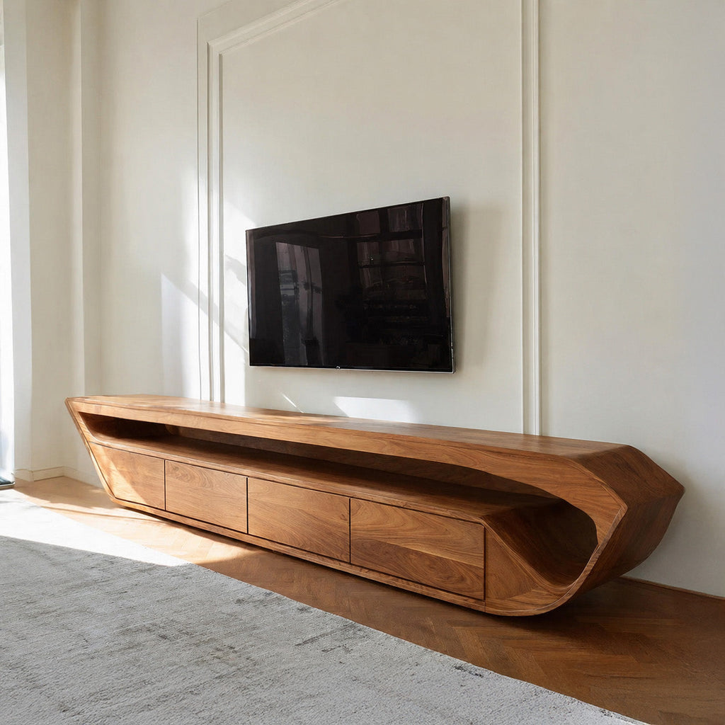 Modern Sculptural TV Console With Drawer For Living Room