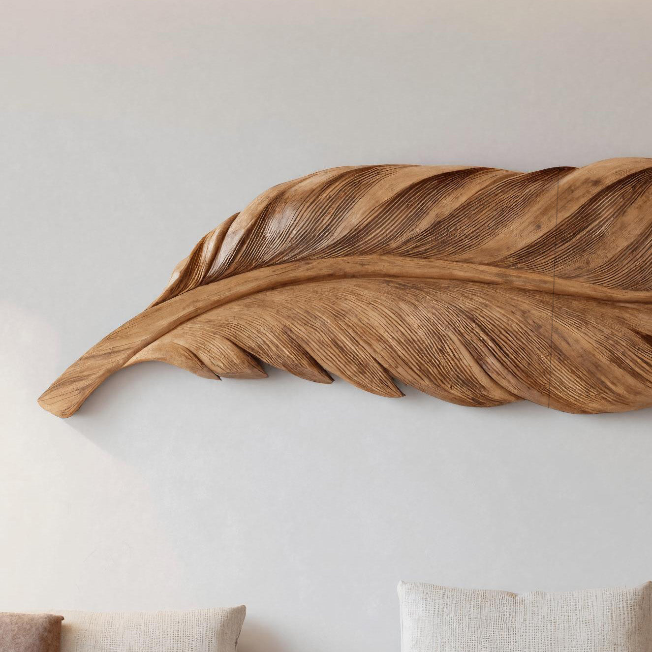 Organic Carved Feather Wall Art For Modern Living Room