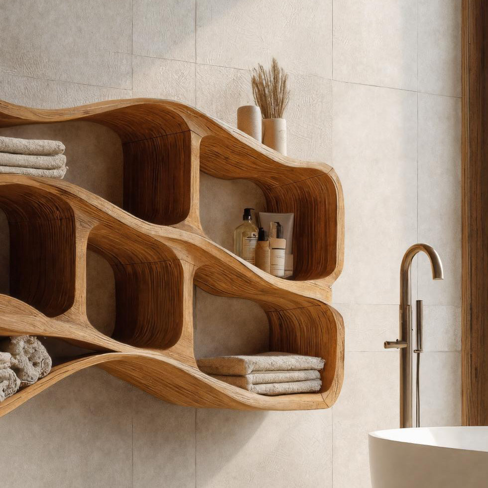Organic Sculptural Wall Storage For Modern Bathroom