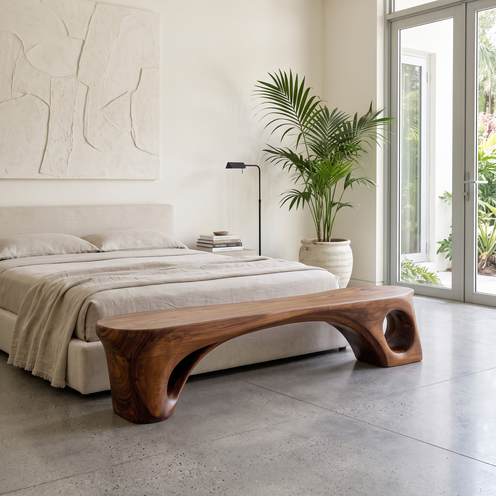 Modern Sculptural Bench With Curved Design For Living Room