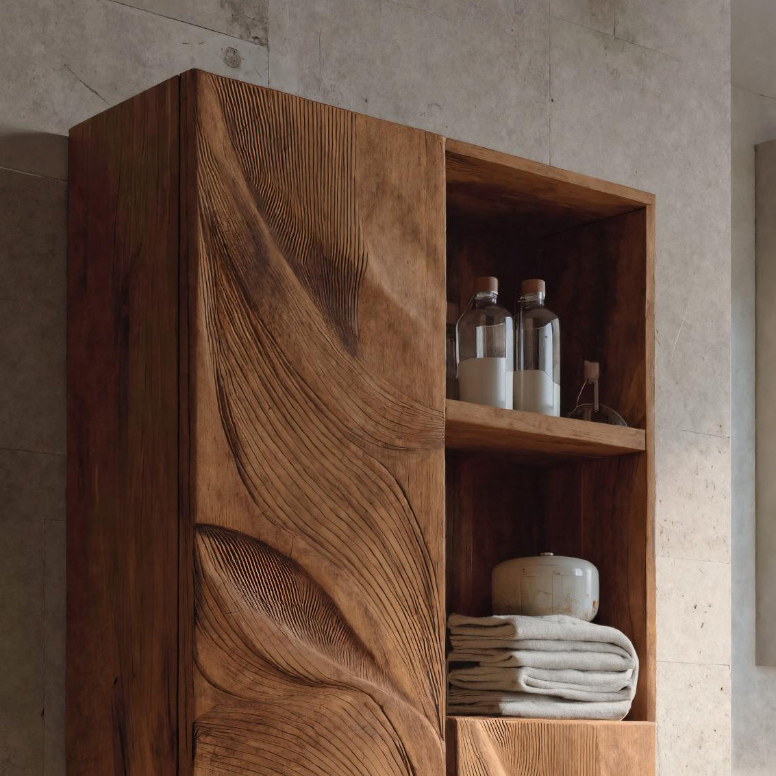 Organic Bathroom Cabinet Wave Carved Design For Bathroom