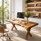 Live Edge Wooden Desk With X Legs For Rustic Home Office Or Studio