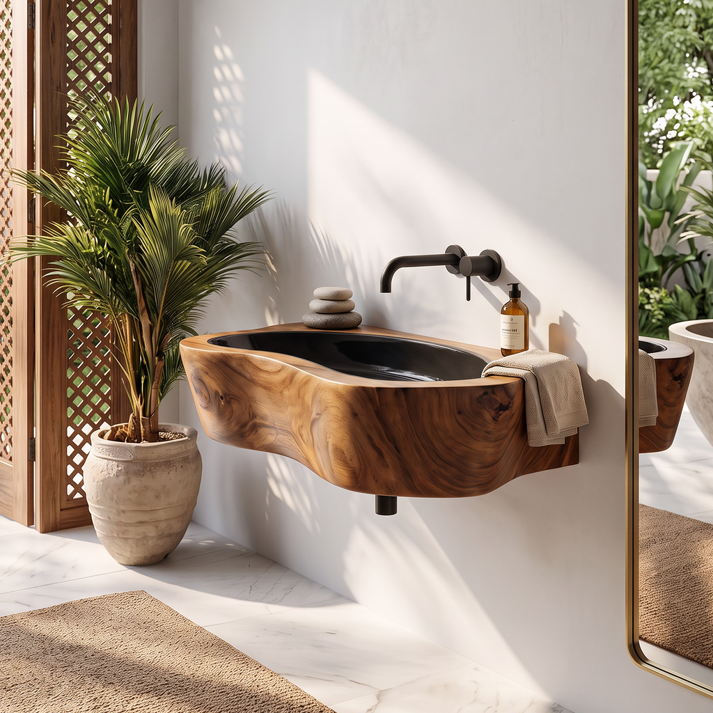 Handcrafted Live Edge Wood Vanity Sink For Natural Bathroom Decor