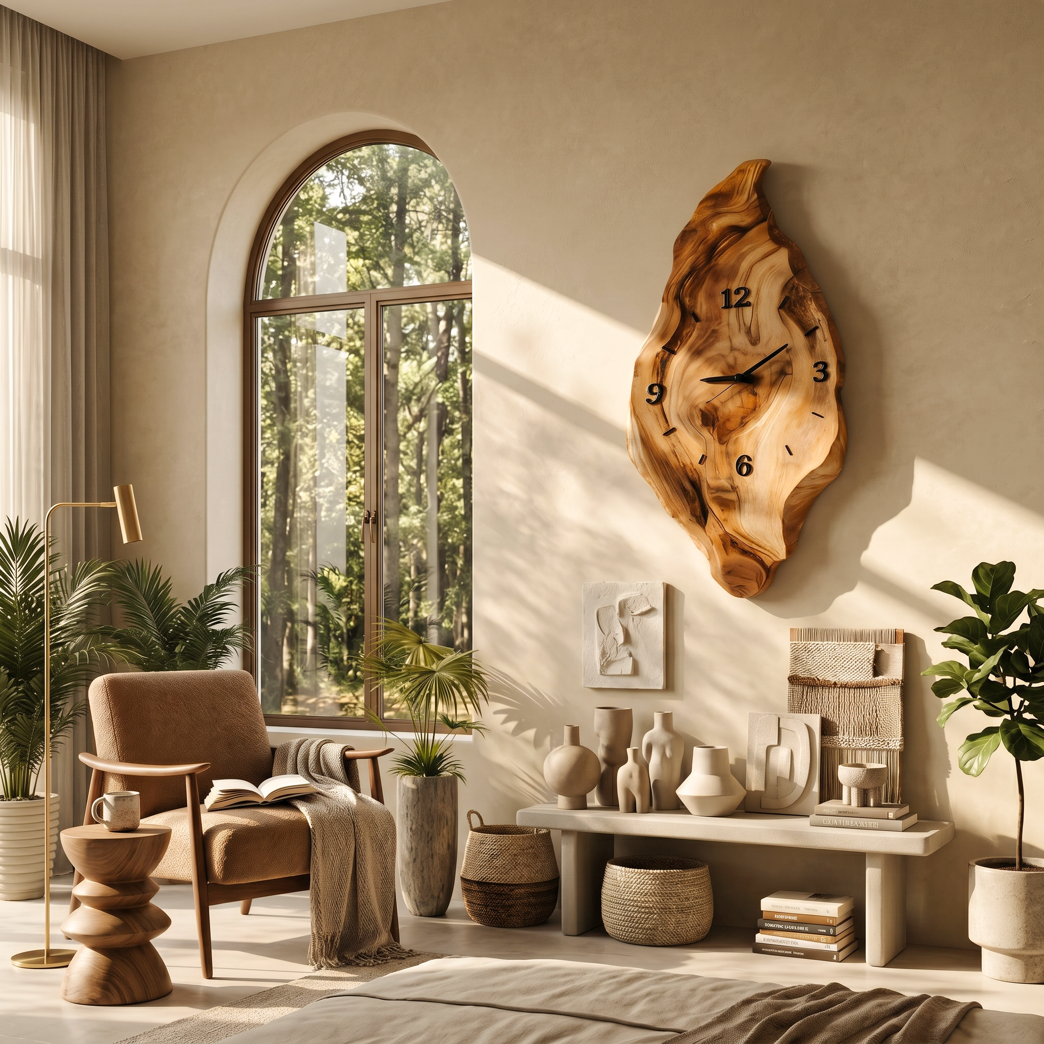 Rustic Wall Clock With Live Edge Design For Bedroom