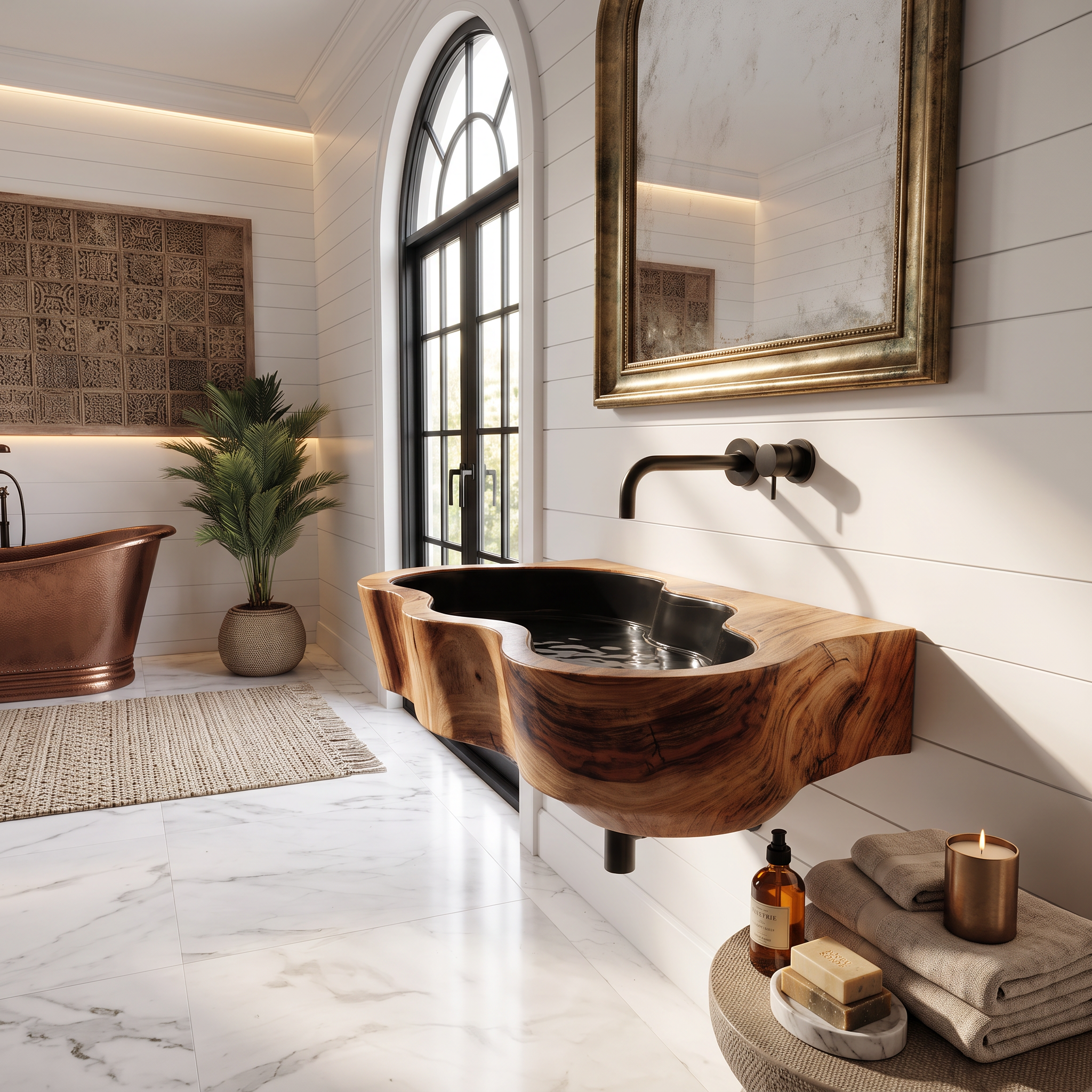 Modern Live Edge Wood Basin For Contemporary Bathroom Interior Design