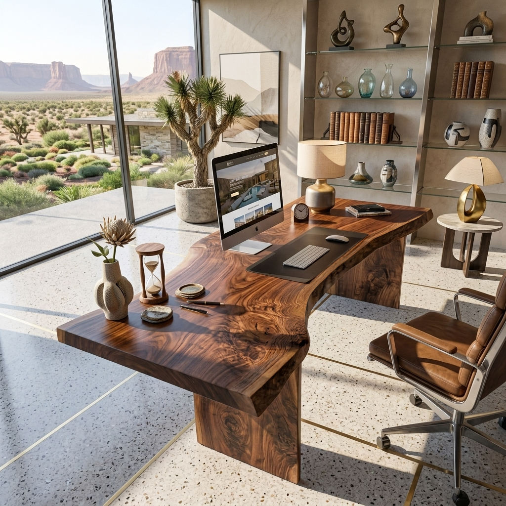 Modern Organic Curved Office Desk For Executive Or Creative Workspace