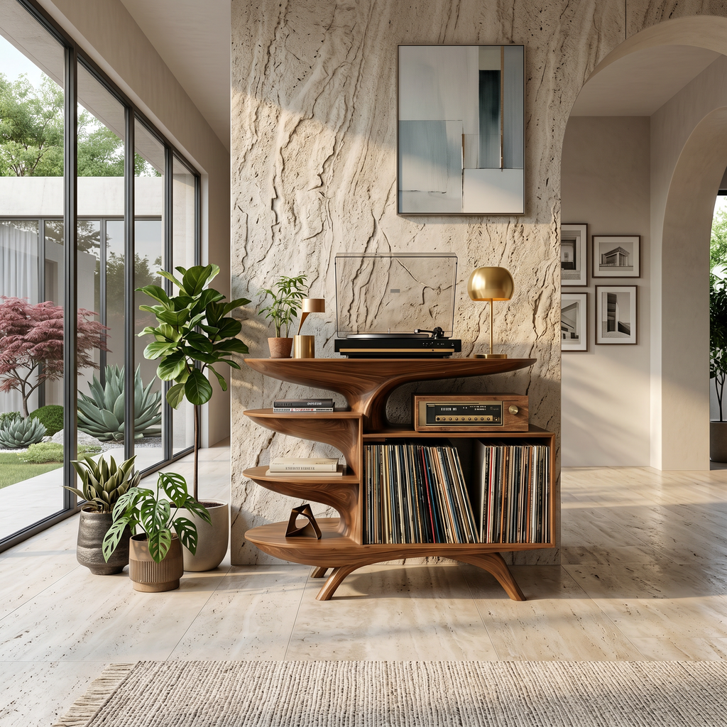 Modern Wooden Record Stand For Bedroom Interior Design Style