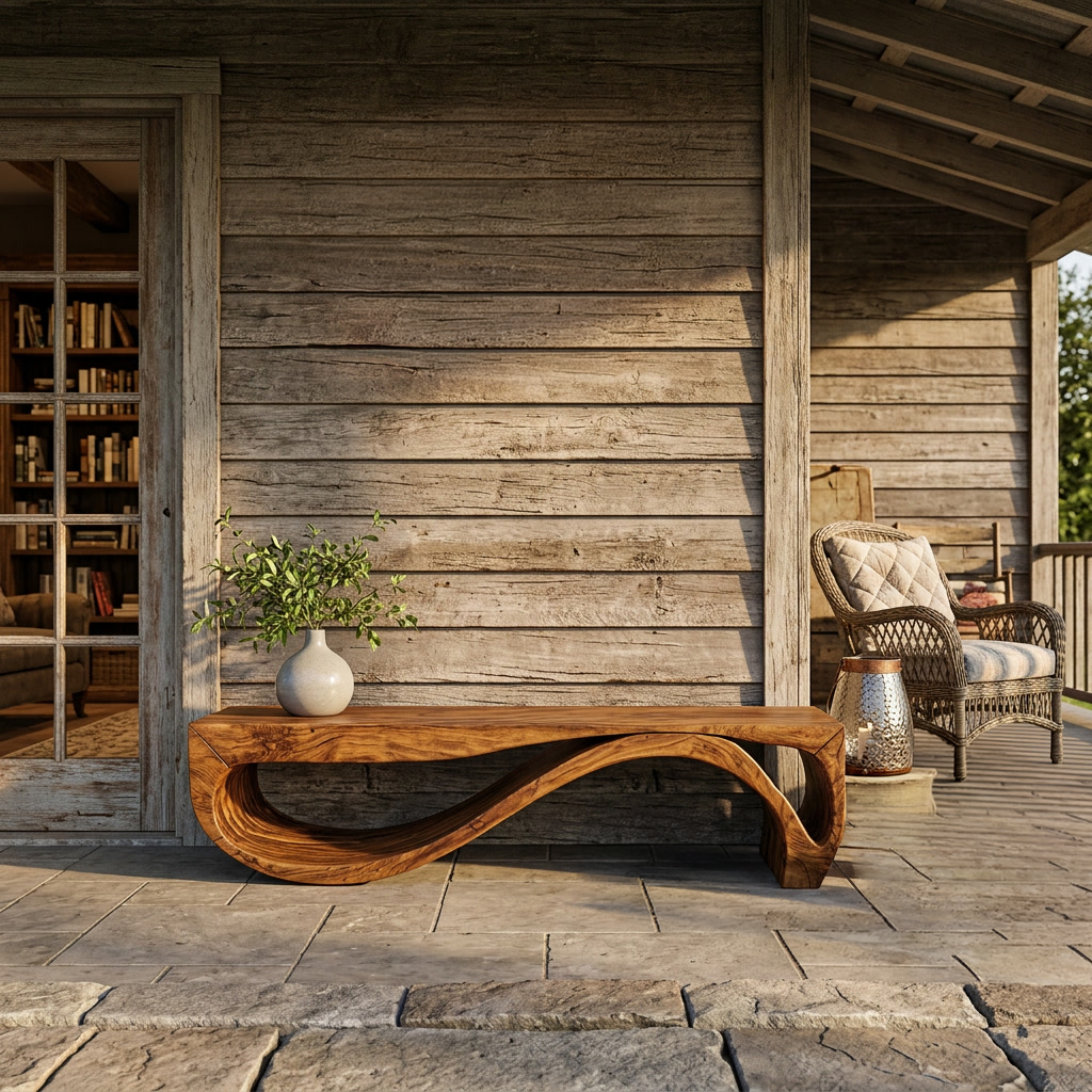 Sculptural Bench With Wave Design For Entryway