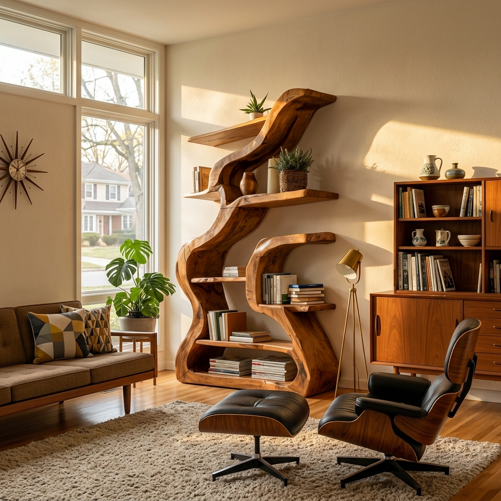 Organic Sculptural Bookshelf With Curved Design For Living Room