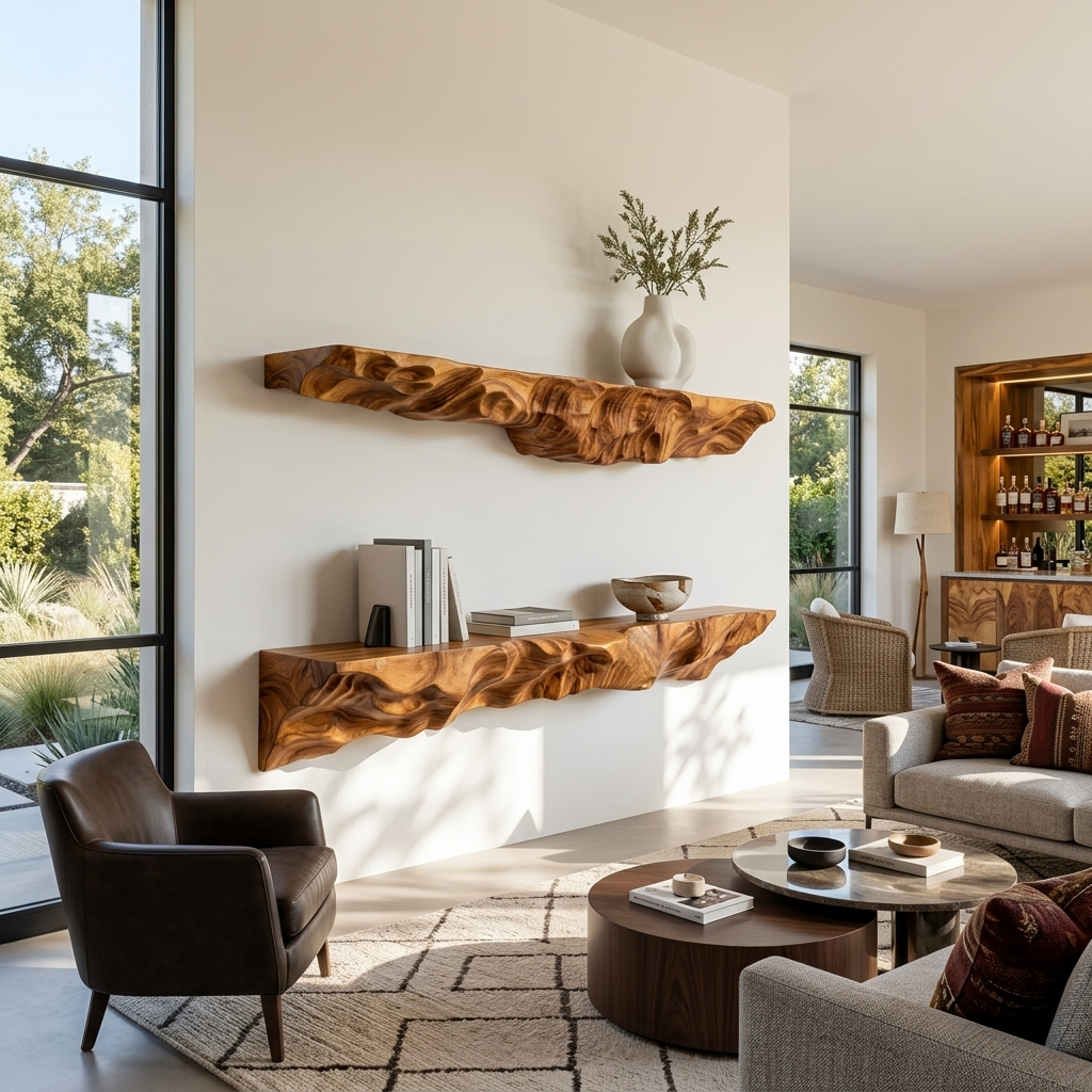 Artistic Sculptural Floating Shelf For Living Room