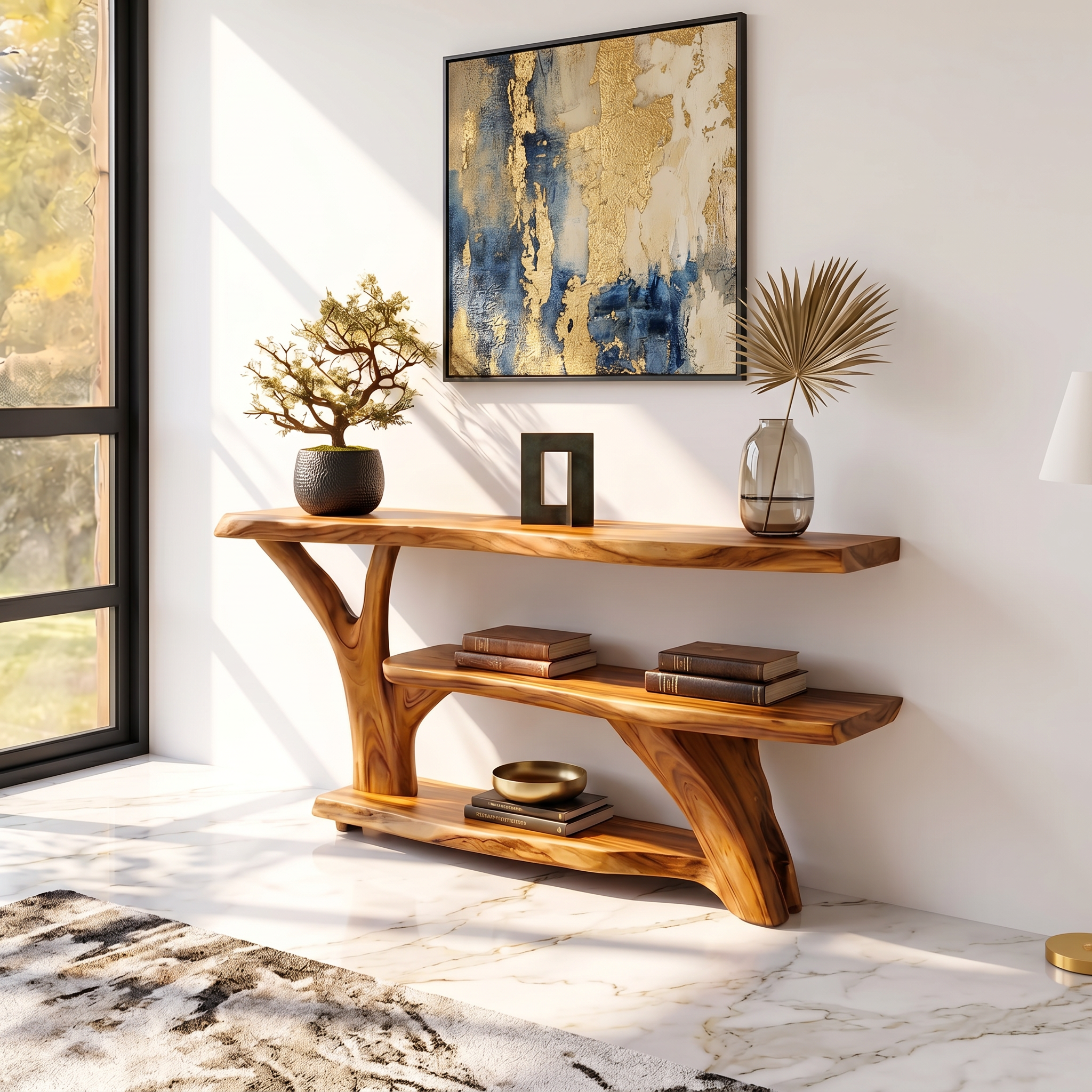 Modern Wooden Live Edge Console Table For Entryway Home Decoration